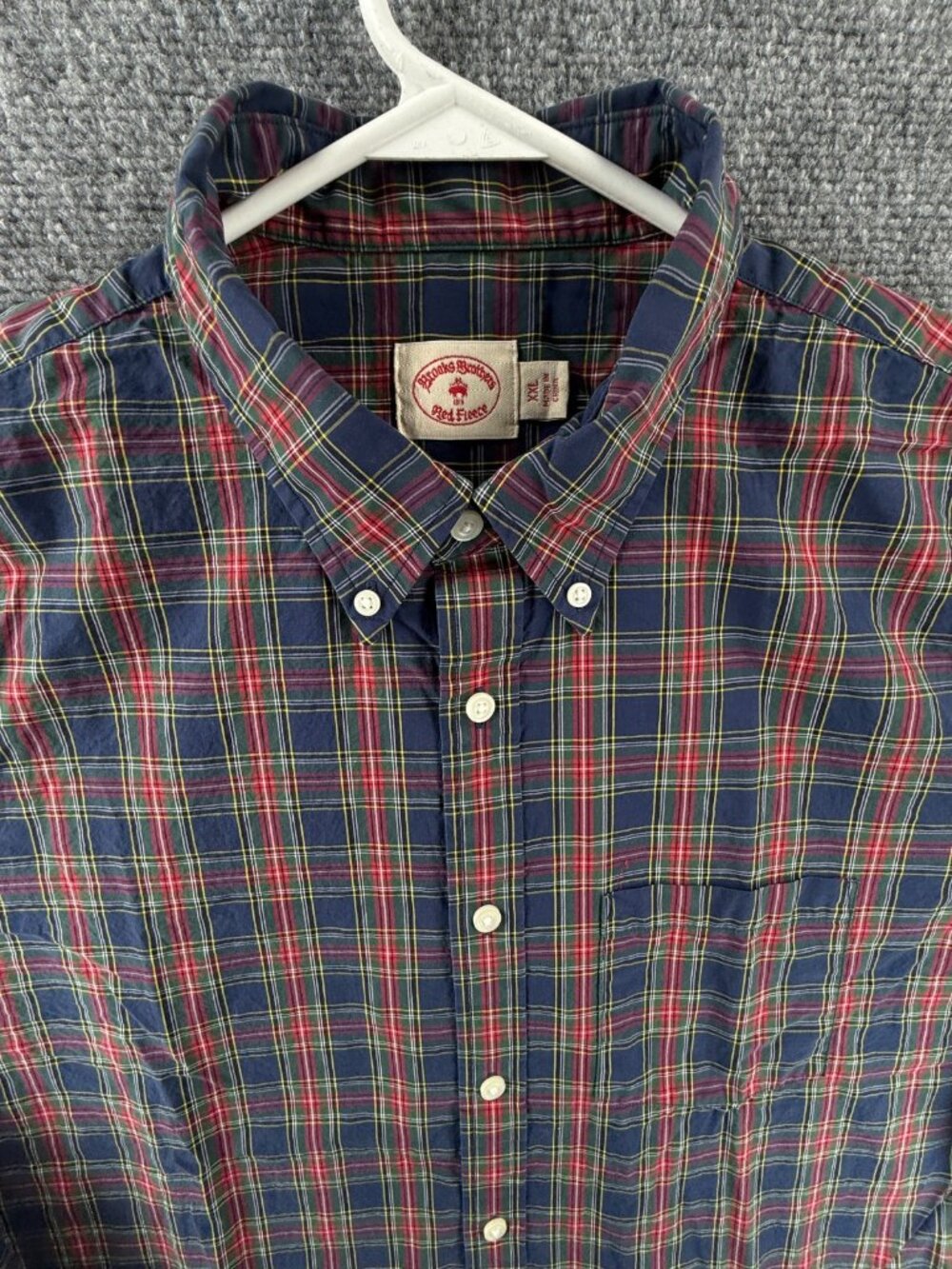 Brooks Brothers Blue Red Button-Down Plaid 2XL Long Sleeve Business Pocket Mens